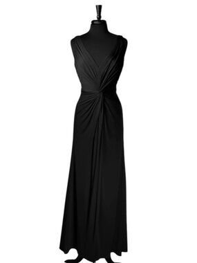 Black twisted ruffled long formal graduation dance evening gown for ladies
